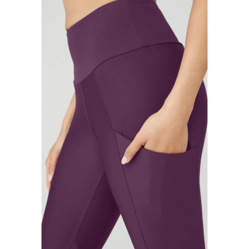 Alo Ribbed Airlift High-Waist 7/8 Enchanted Leggings Dark Plum Purple Hi-Rise S